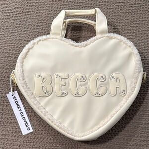 STONEY CLOVER LANE Winter White Apres Ski Sherpa Trim Heart Tote